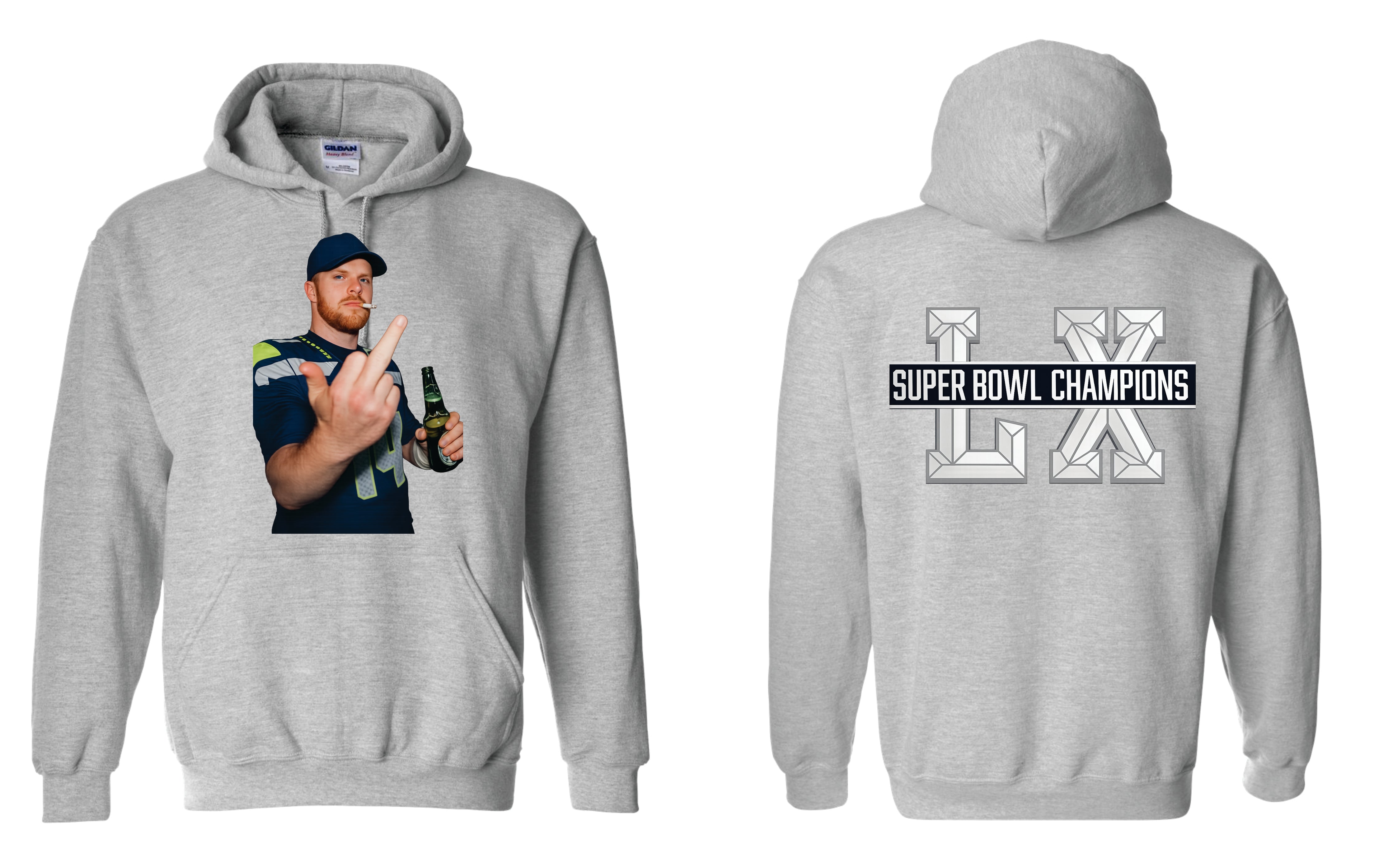 Sam Darnold Beer Cigarette Middle Finger Front & Back Hoodie - Superbowl Parade - Seahawks Hoodie